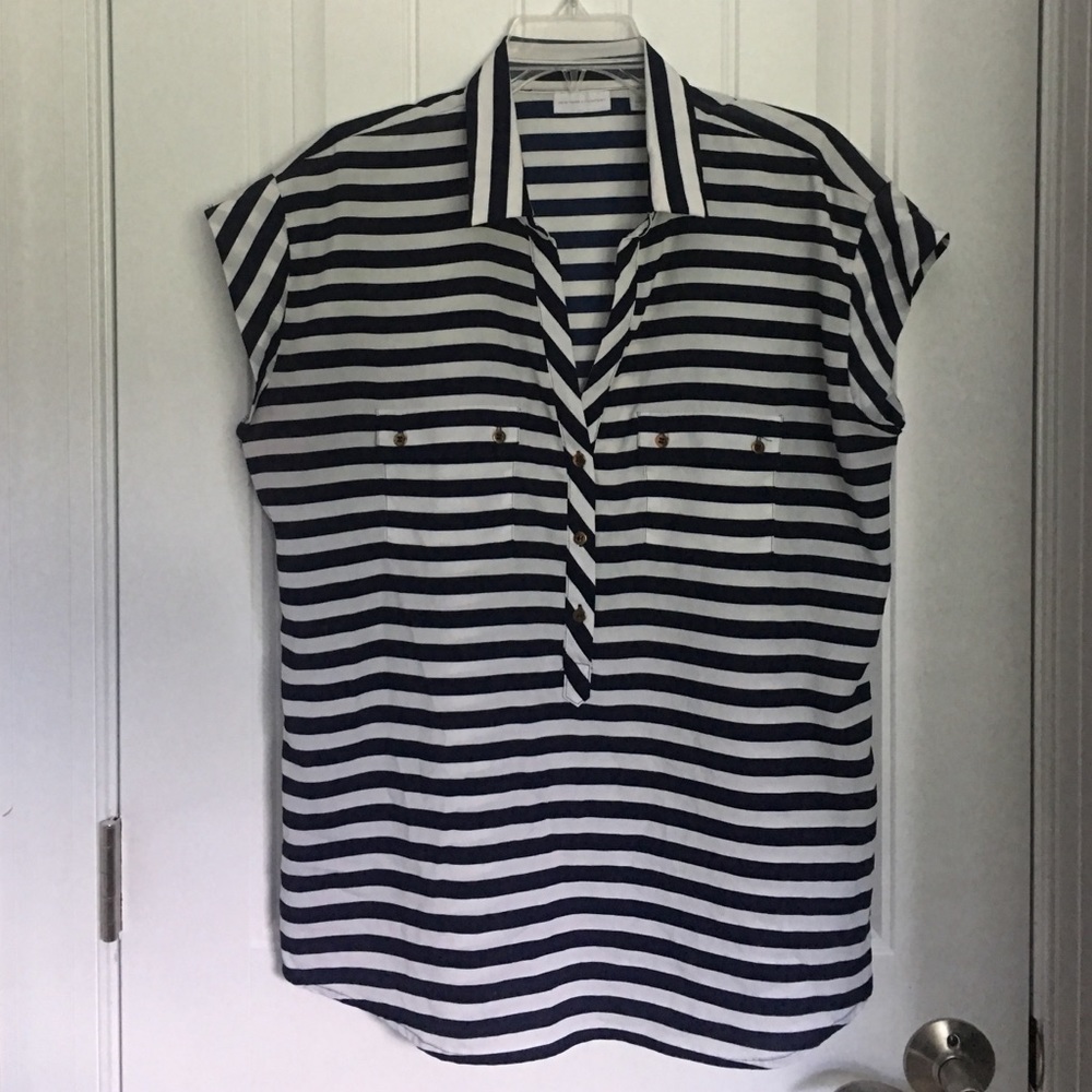 Navy blue striped blouse size large